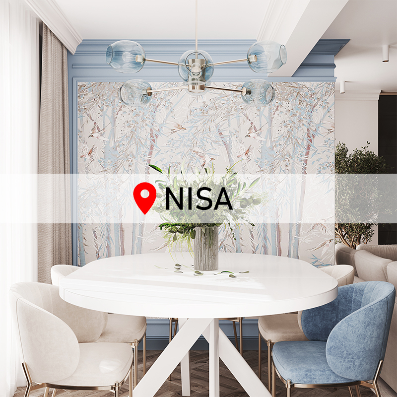 Design apartament dining în Franța Nisa, interior modern cu perete decorativ de Olyn Design