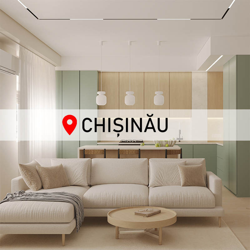 Design interior apartament living modern în Moldova Chișinău, stil minimalist luminos realizat de Olyn Design