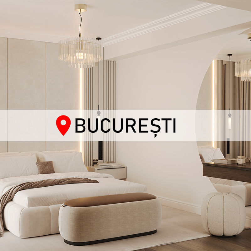 Design apartament dormitor în România București, interior modern și luminos realizat de Olyn Design