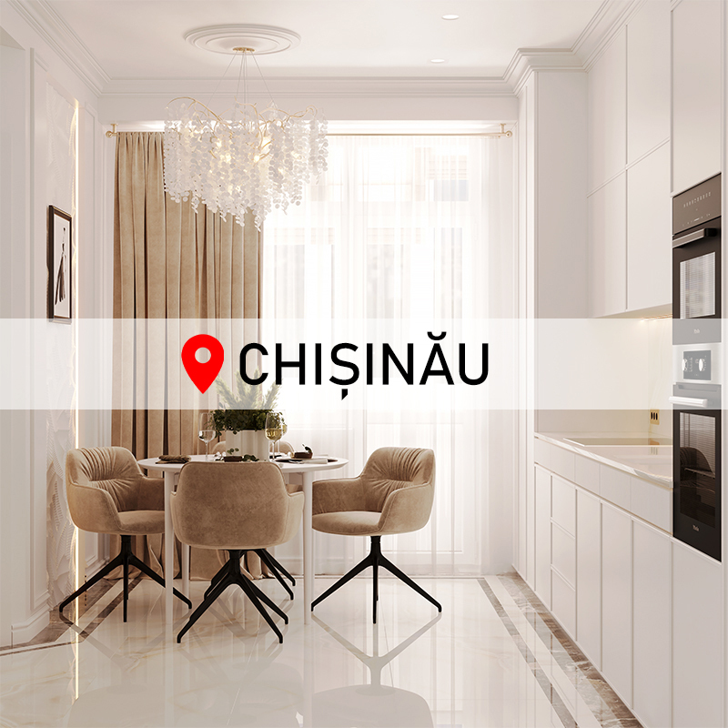 Design apartament bucătărie și dining în Moldova Chișinău, interior elegant și luminos de Olyn Design